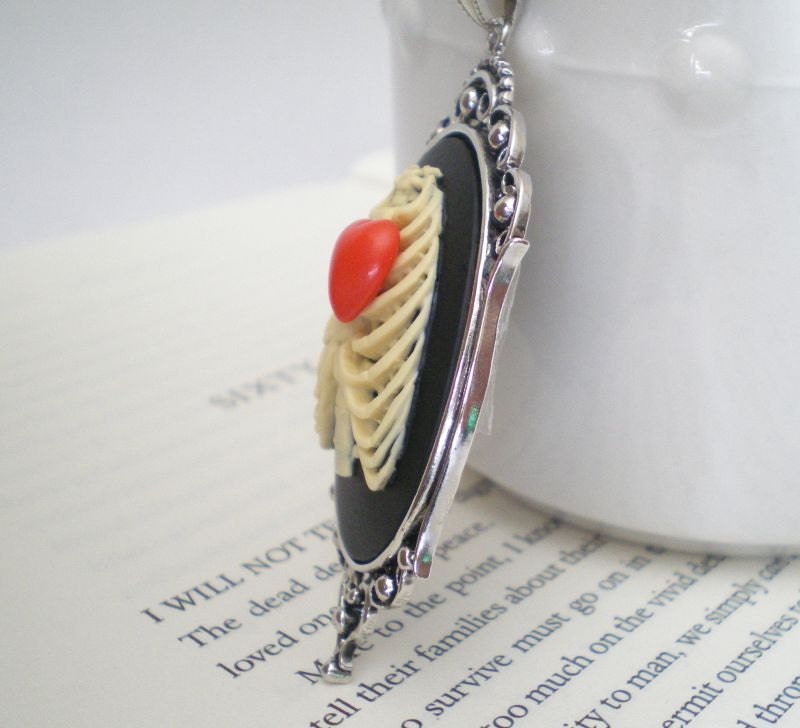 Rib Cage Necklace. Anatomy Necklace. Red Heart. Gothic Jewelry. Unique Necklace. LAST ONE