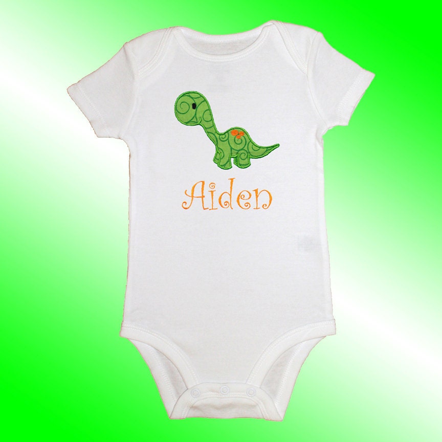 Onesie Bodysuit Baby Shirt - Personalized Applique - Dinosaur - Embroidered Short or Long Sleeved - Free Shipping