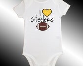 Onesie Bodysuit Baby Shirt - I Love Steelers Football Applique - Embroidered Short or Long Sleeved - Free Shipping