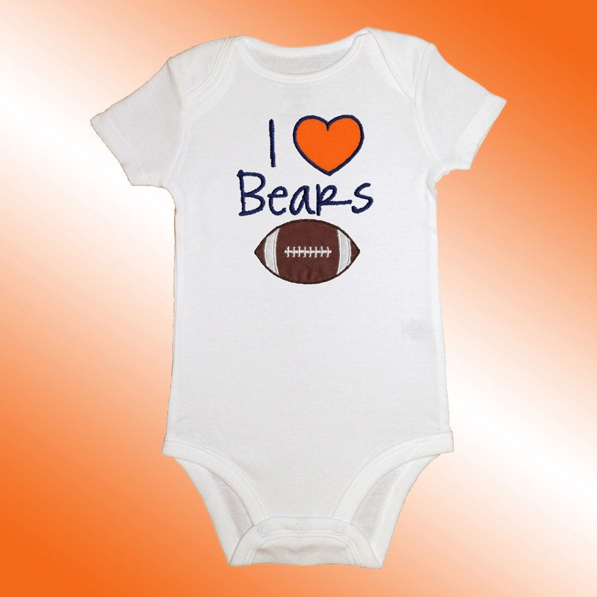 Onesie Bodysuit Baby Shirt - I Love Bears Football Applique - Embroidered Short or Long Sleeved - Free Shipping