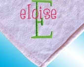 Personalized Embroidered PINK BLANKIE - Whimsical Monogram - Pink and Green - Free Shipping