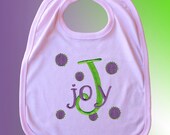 Personalized Embroidered PINK BABY BIB - Swirly Dots - Free Shipping
