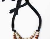 Color Pop Necklace in Hazelnut, Vanilla & Black . Non-toxic Beads with a Jersey Tie . Fashionable and baby-friendly