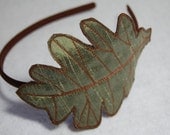 Leaf Headband - READY TO SHIP - Wedding - Oak - Silk Dupioni - wool felt - green
