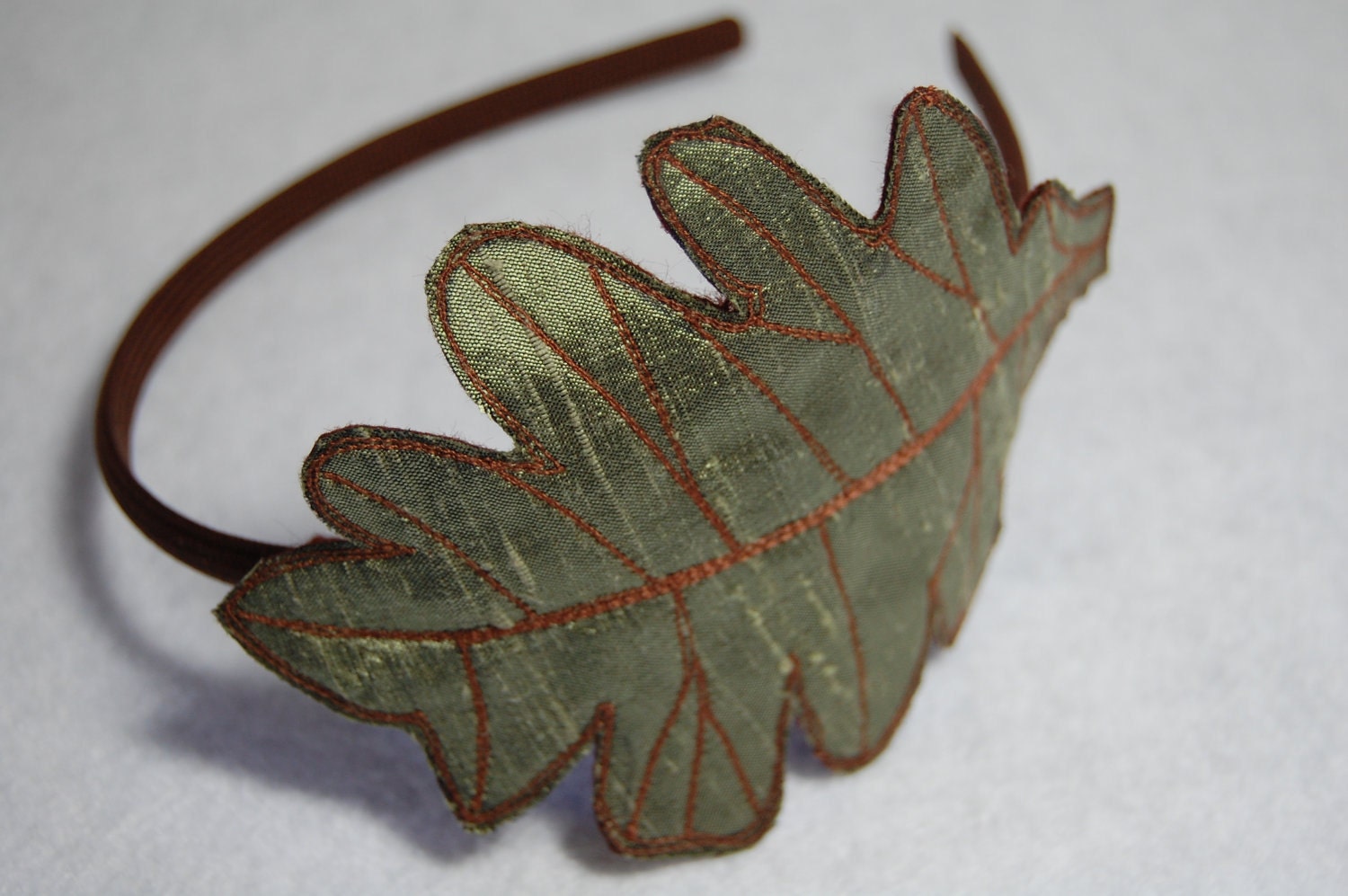 Leaf Headband - READY TO SHIP - Wedding - Oak - Silk Dupioni - wool felt - green