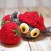 Owl in Strawberry Hat - Ornament - Strawbery - Natural Fibers - Toy - Wool- Knit - Red - Brown