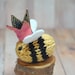 Queen Bee Brooch- Bumble Bee Lapel Pin - Knit - Queens Jubilee - Spring - Natural Fibers - Yellow - Black - Stripes - Pink - Crown