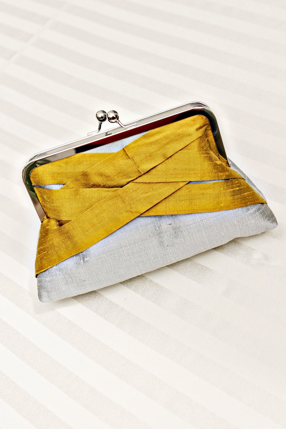 8" Silver and Yellow Silk Clutch  - Custom