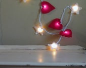 Felt Heart and Star String Lights (red and antique white)