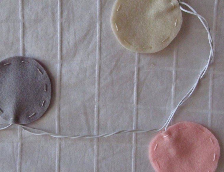 Felt Circle Twinkle Lights (antique white, baby pink, and soft gray)