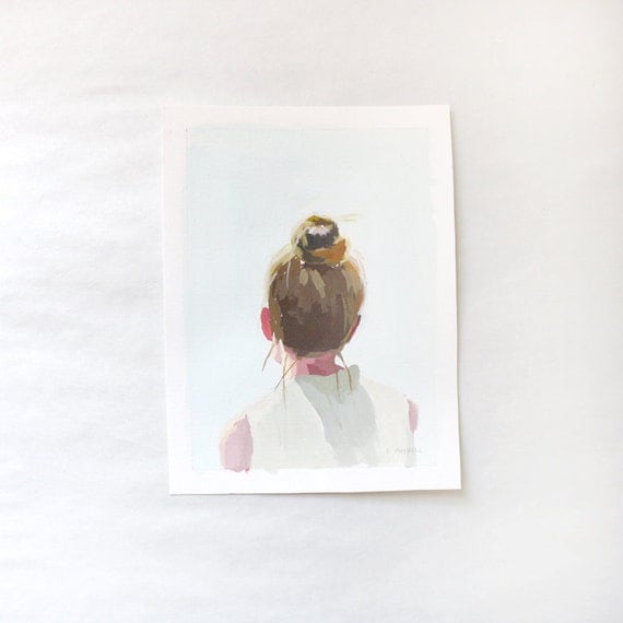bun hair painting - Top Knot 7 - original art