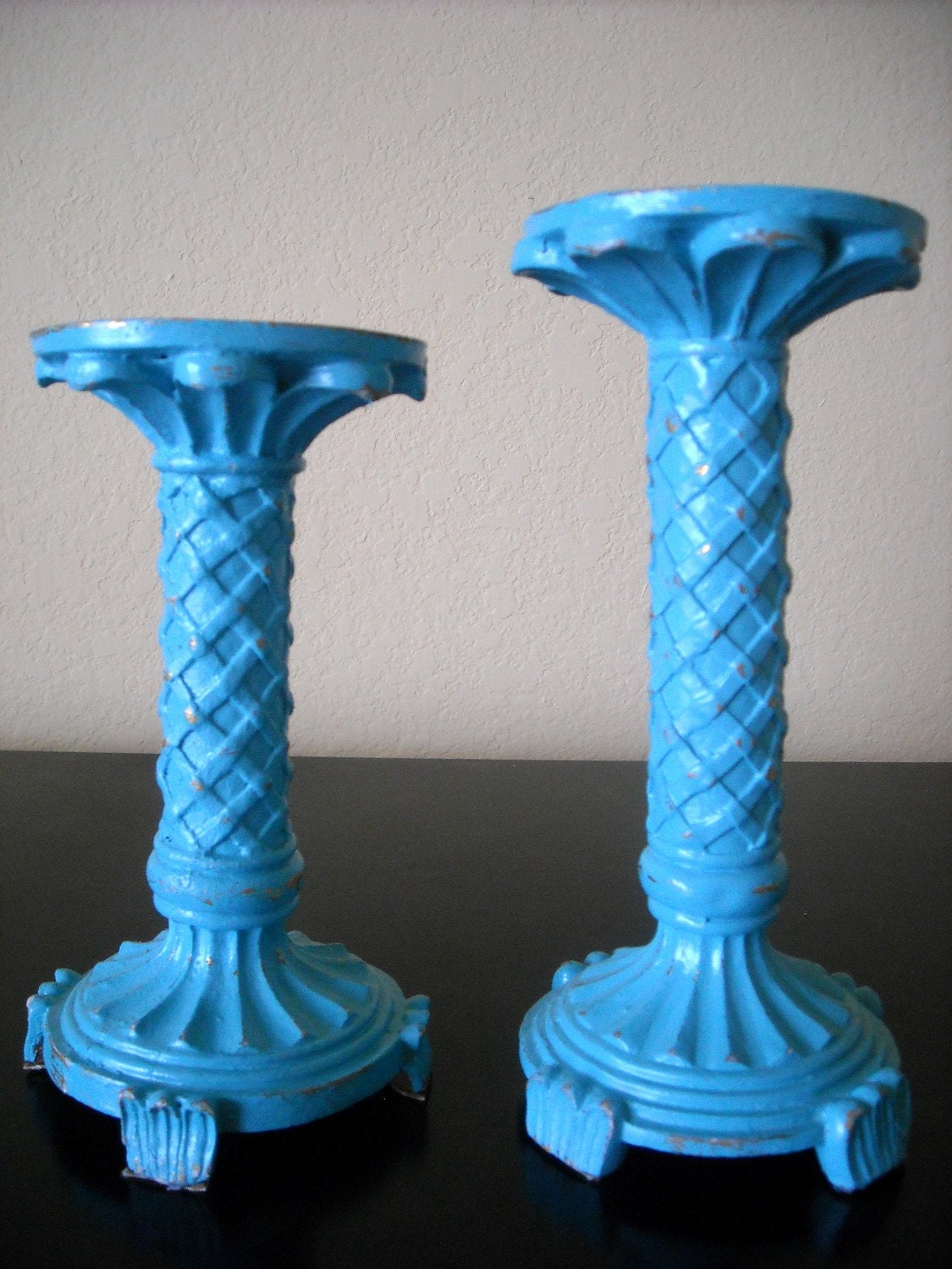 Pair of Turquoise Pillar Candle Holder by LeBirdEtLeBear on Etsy