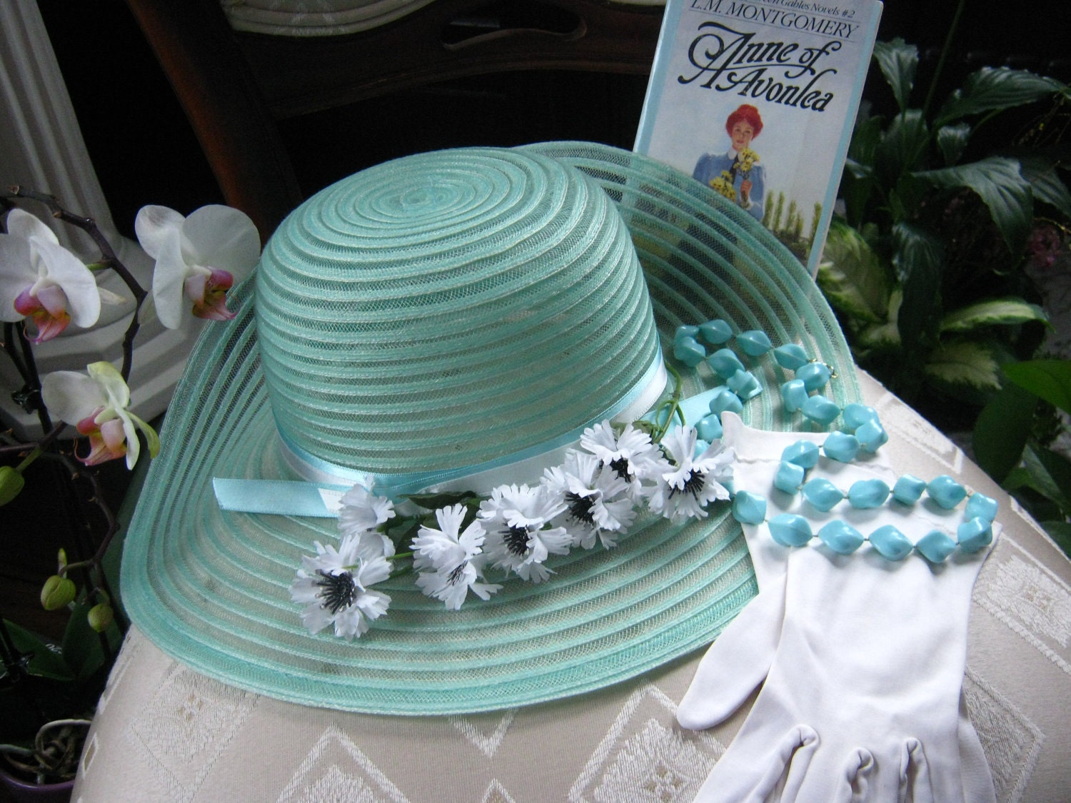 Teal Tea Party Set Hat Gloves And Beaded By Ashtreemeadowdesigns