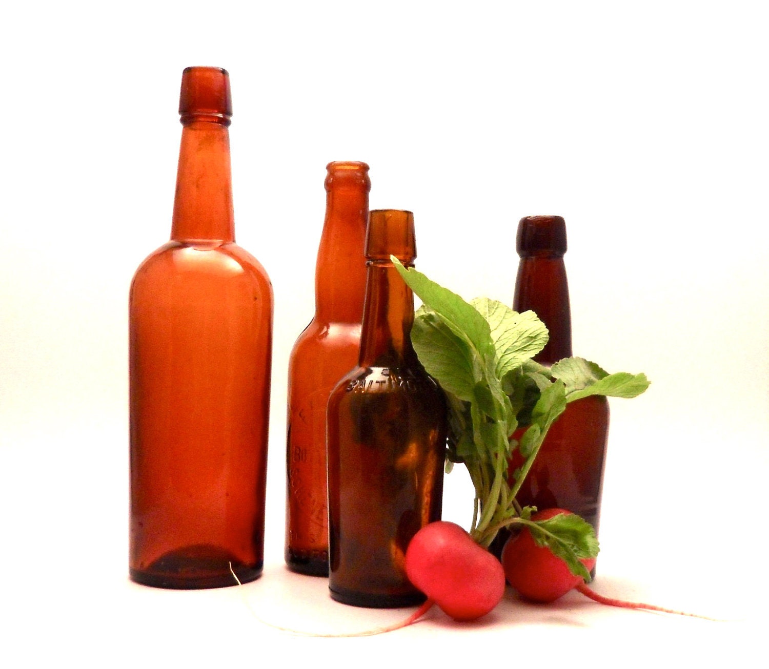 Amber Glass Beer Bottles - set of 4 - Instant Collection