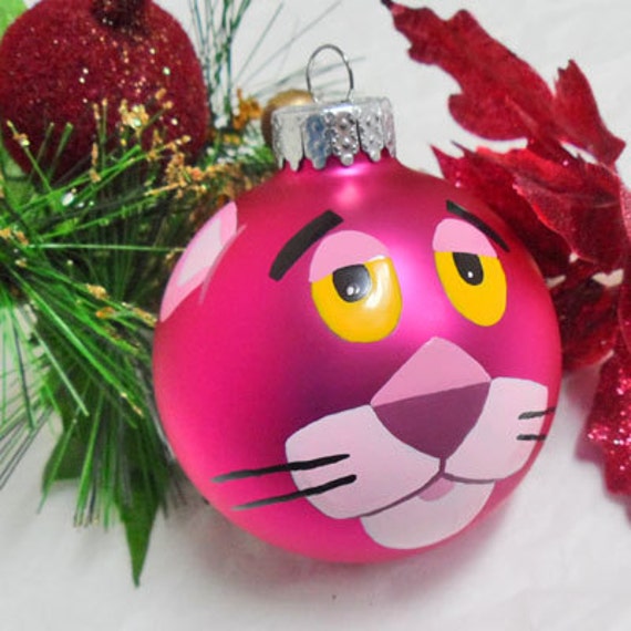 Pink Panther Glass Ornament Hand Painted in USA by CharmedByMlem