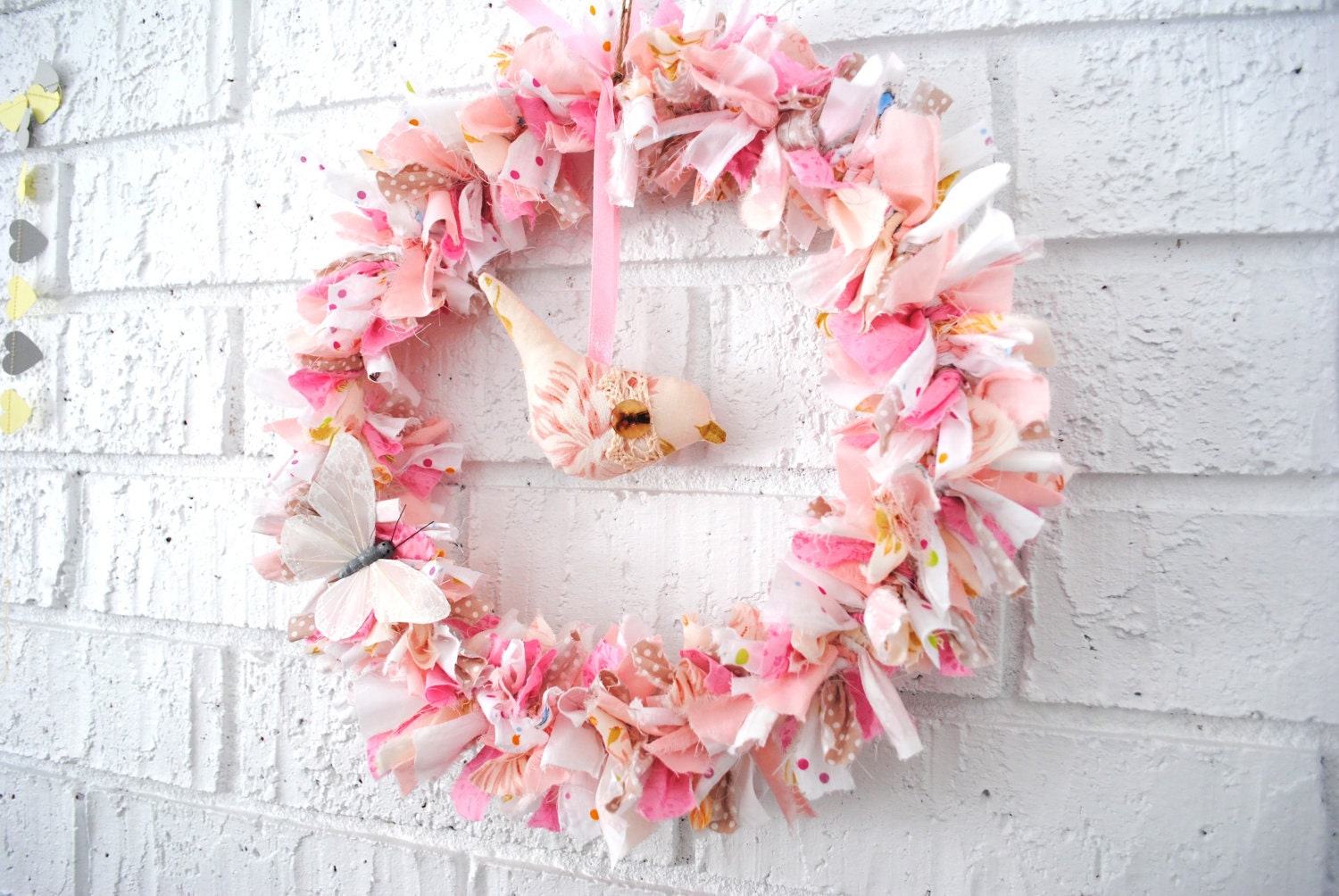 Pastel Birdie Fabric Wreath
