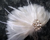 Wedding Bridal White Feather Rhinestone Jewel Head Piece Hair Clip Fascinator Accessory