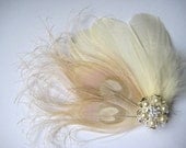 Wedding Bridal Ivory Champagne Peacock Feather Pearl Rhinestone Jewel Head Piece Hair Clip Fascinator Accessory