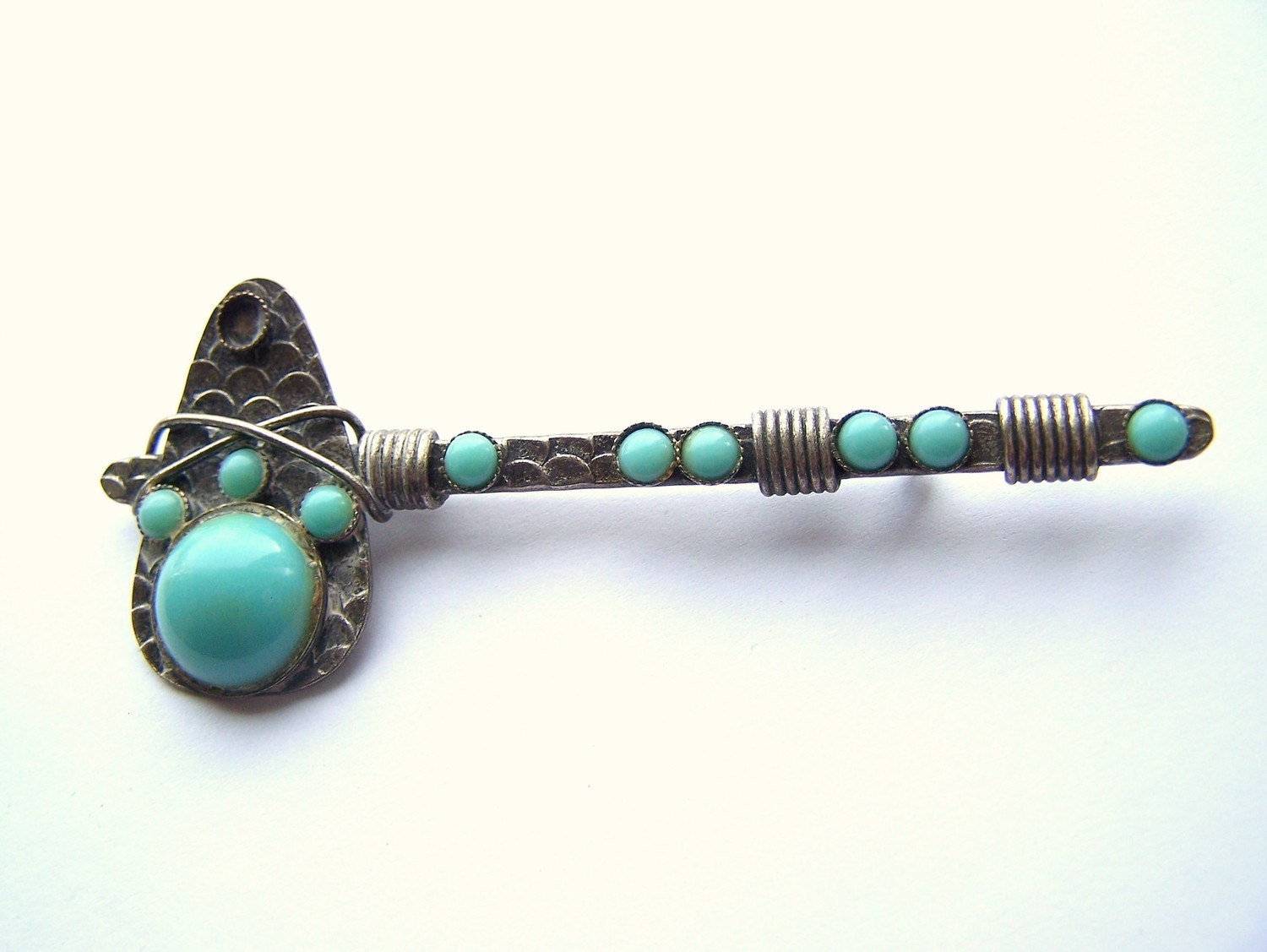 Vintage Southwestern Navajo Tomahawk Turquoise Pin