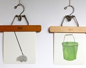 Large vintage language flash card set, mop and bucket,1980s