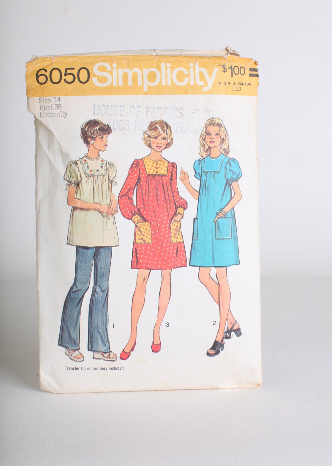 Women's  Size 14 1970's maternity top and dress pattern, Simplicity 6050