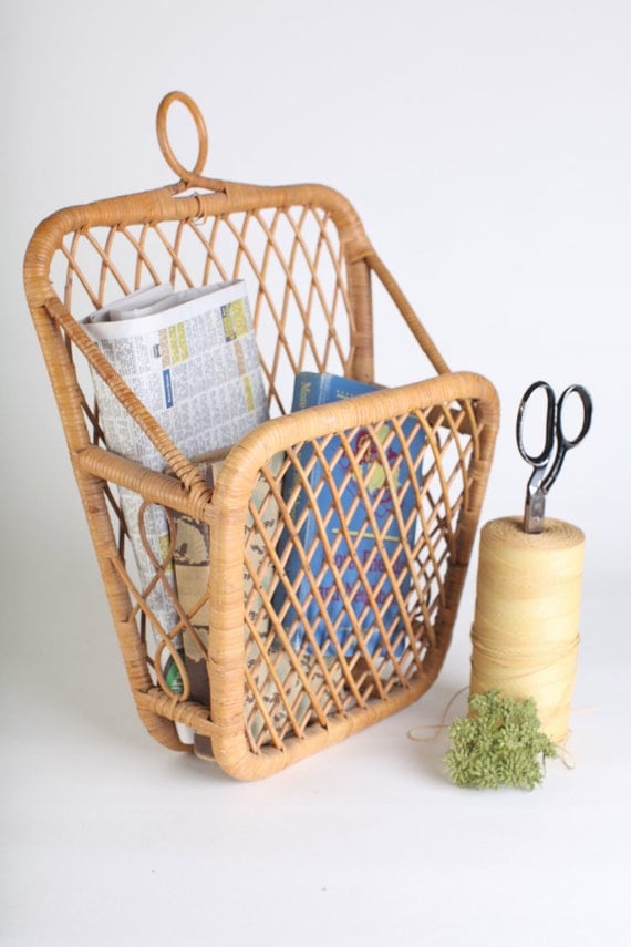 Wicker hanging book/magazine holder by thisvintagething on Etsy