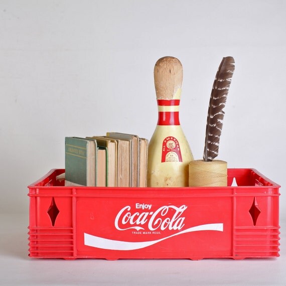 RESERVED Red plastic Coca Cola Crate storage by thisvintagething