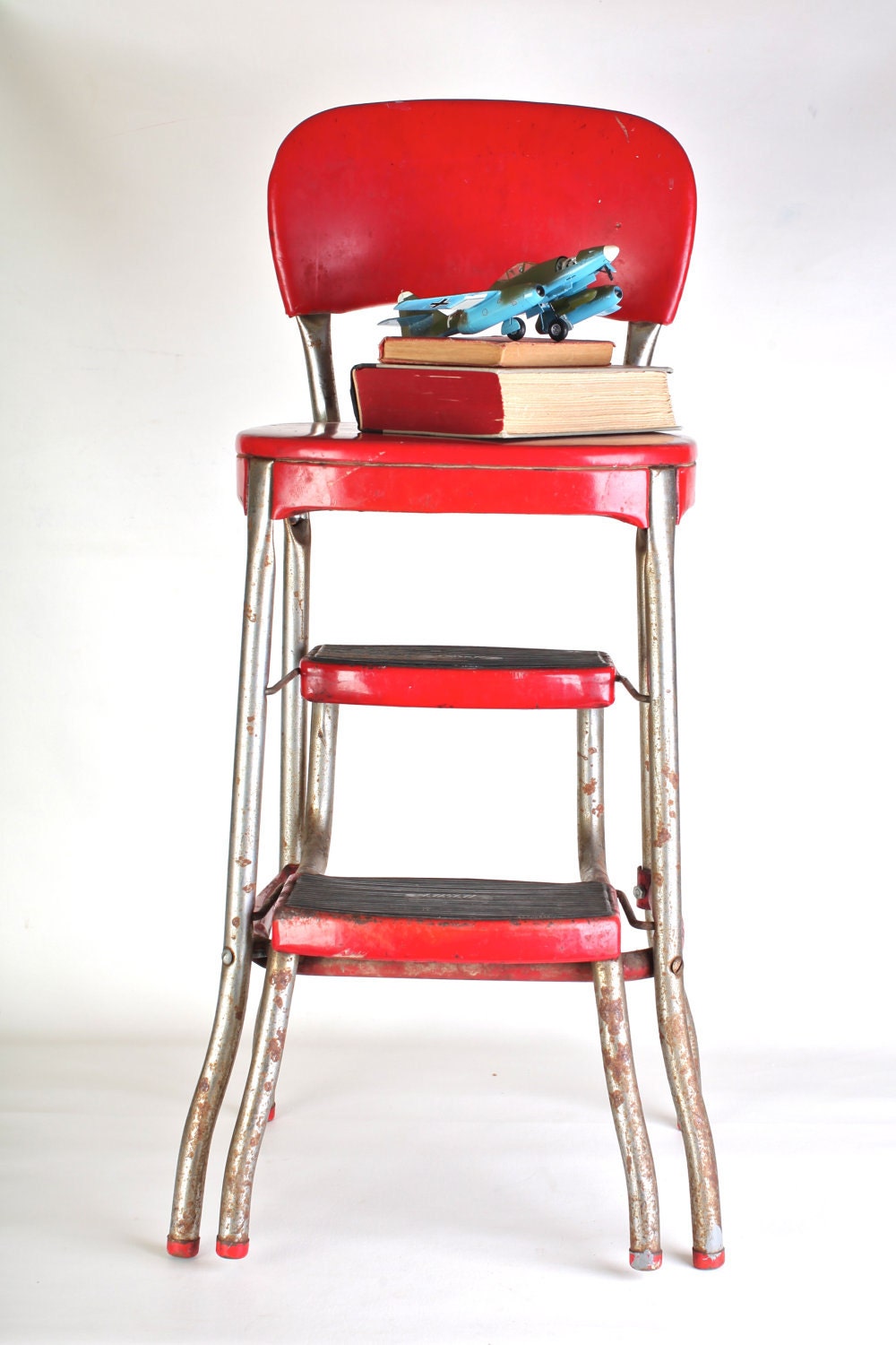 Cosco Fold Out Red Step Stool Chair 1950s Tall By Thisvintagething