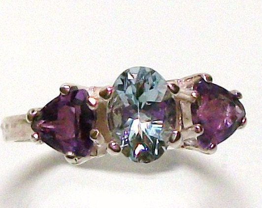 Aquamarine and Amethyst accent ring set in sterling silver s7 gifts for her "My Girl"