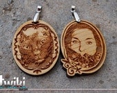 Laser cut and engraved Picture wood pendant. Personalized gift.