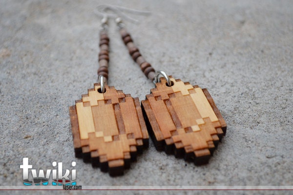 Laser cut and engraved Zelda Rupee wood earrings