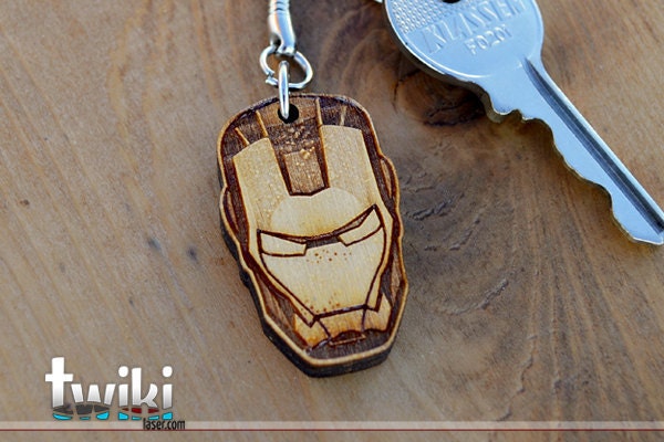 Laser cut and engraved Ironman Mask wood keyring