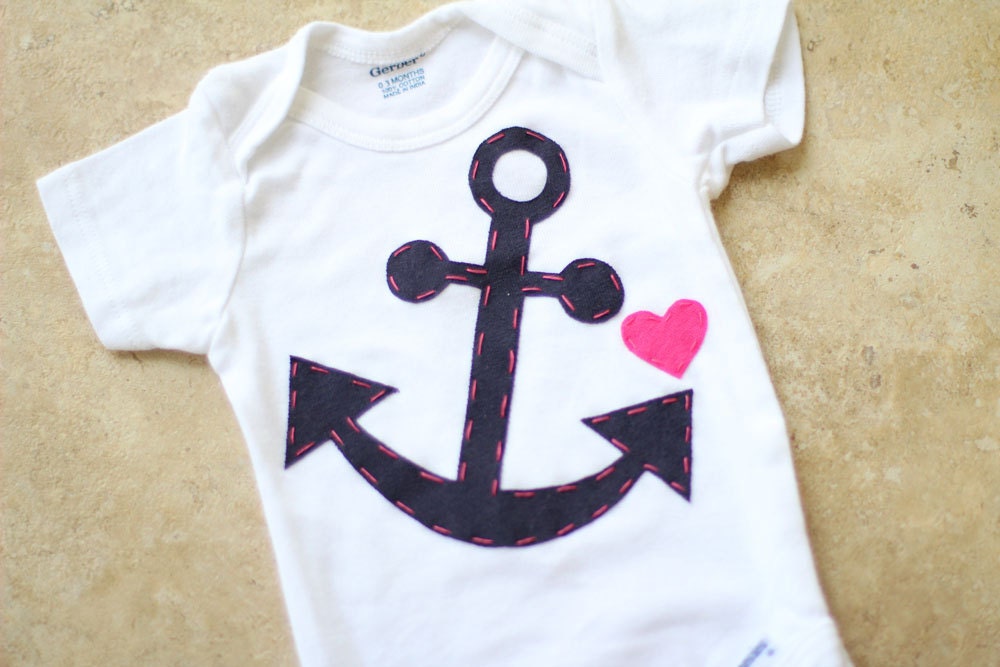 Girly Nautical Gift Set - Anchor Onesie & Matching Hat with Flower - Made to Order
