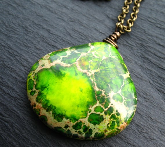 Green Sea Sediment Jasper Necklace on Antiqued Bronze