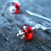Ruby Red Glass Earrings, Silver Dangles