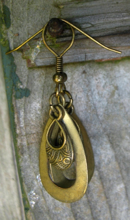 Bronze Dangle Earrings, Boho, Metal Teardrops in Antiqued Bronze
