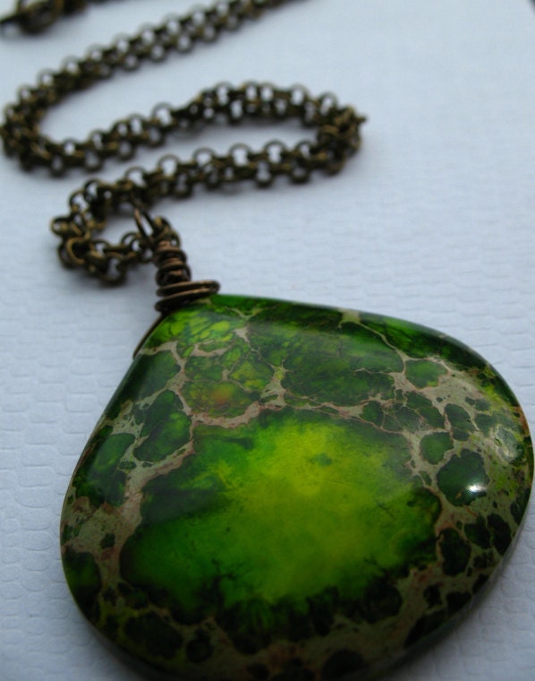 Green Sea Sediment Jasper Necklace on Antiqued Bronze