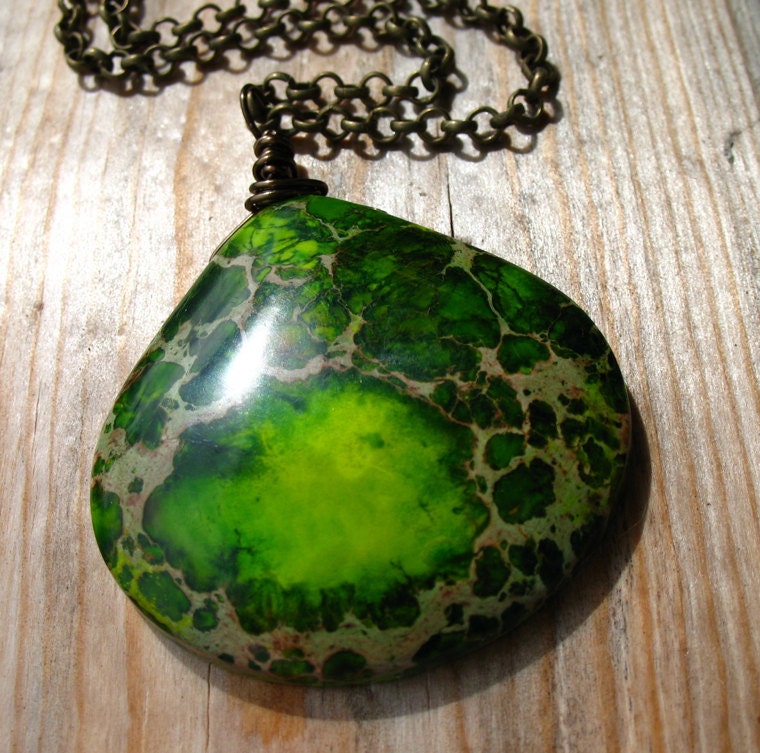 Green Sea Sediment Jasper Necklace on Antiqued Bronze