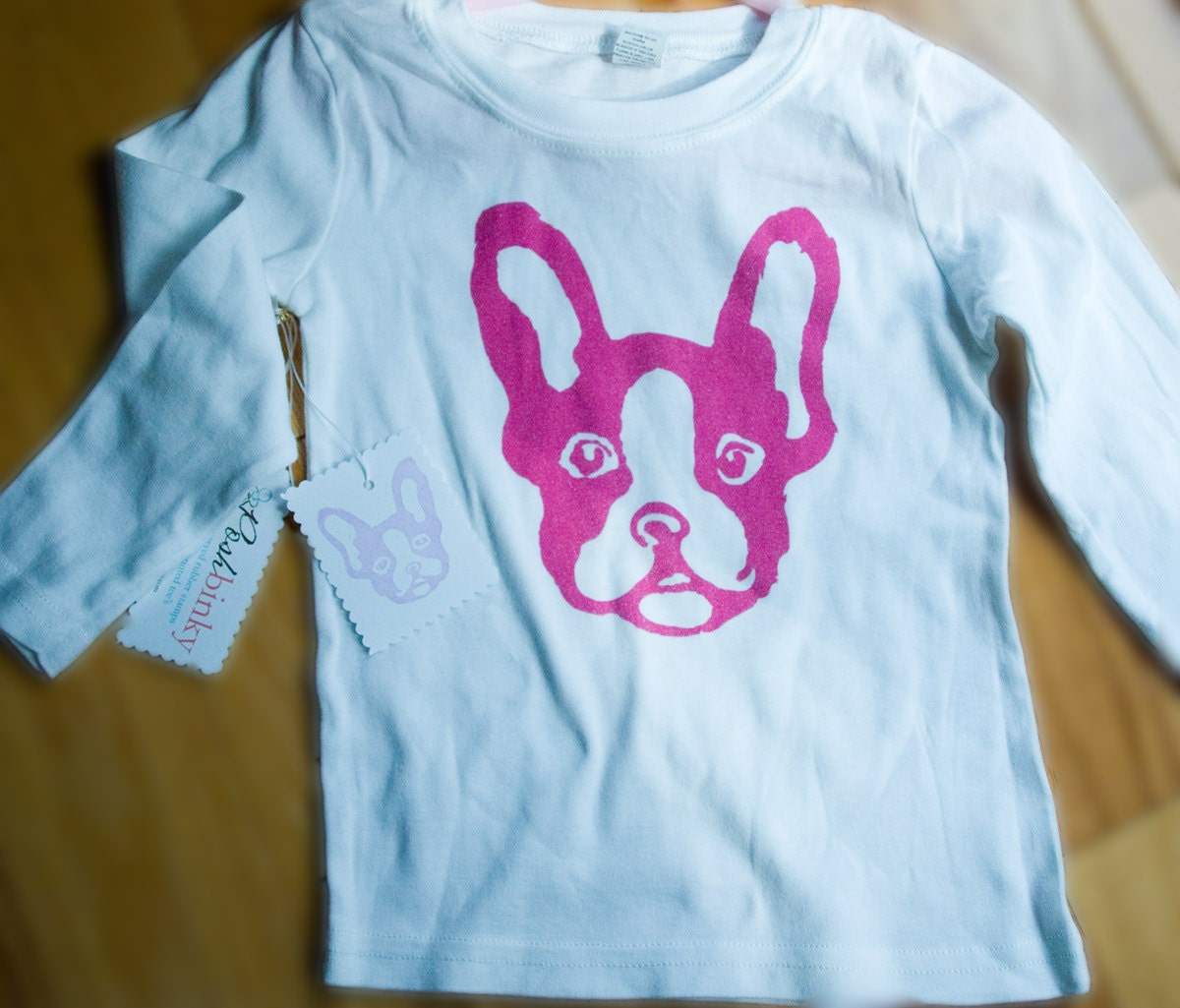 White Organic Toddler T-Shirt Size 2 with Pink Boston Terrier OOAK Ready to Ship