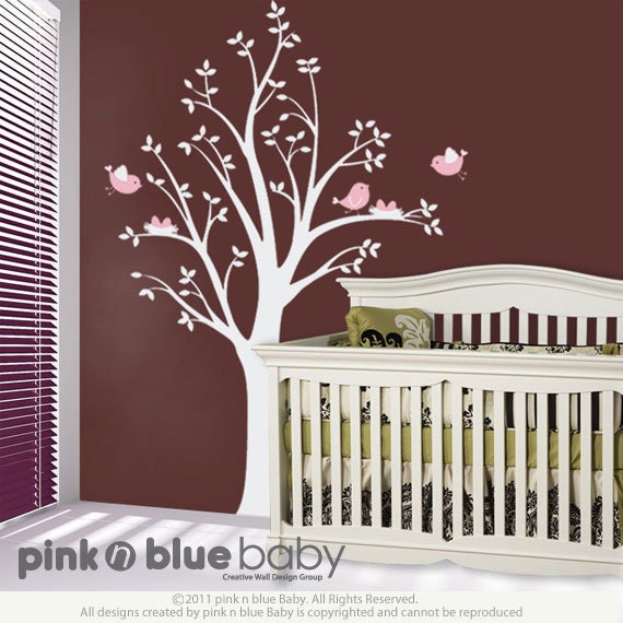 Nursery Wall Decal, Two nests on the Tree ,  Nursery Kids Removable Wall Decal, Sticker