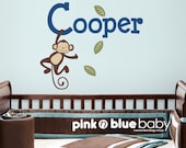 Hanging Monkey Custom Baby Name- Kids Wall Sticker Baby Name Decal