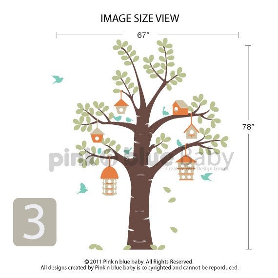 Bird Houses Tree Decal,   Nursery Kids Wall Decal , Kids Wall Decor Sticker