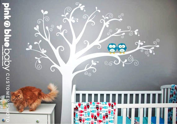 Wall Decal, Lovely tree with owls - Nursery Kids Removable Wall Vinyl Decal