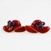 Vintage Pierced Earrings - Red Hat with Purple Bows