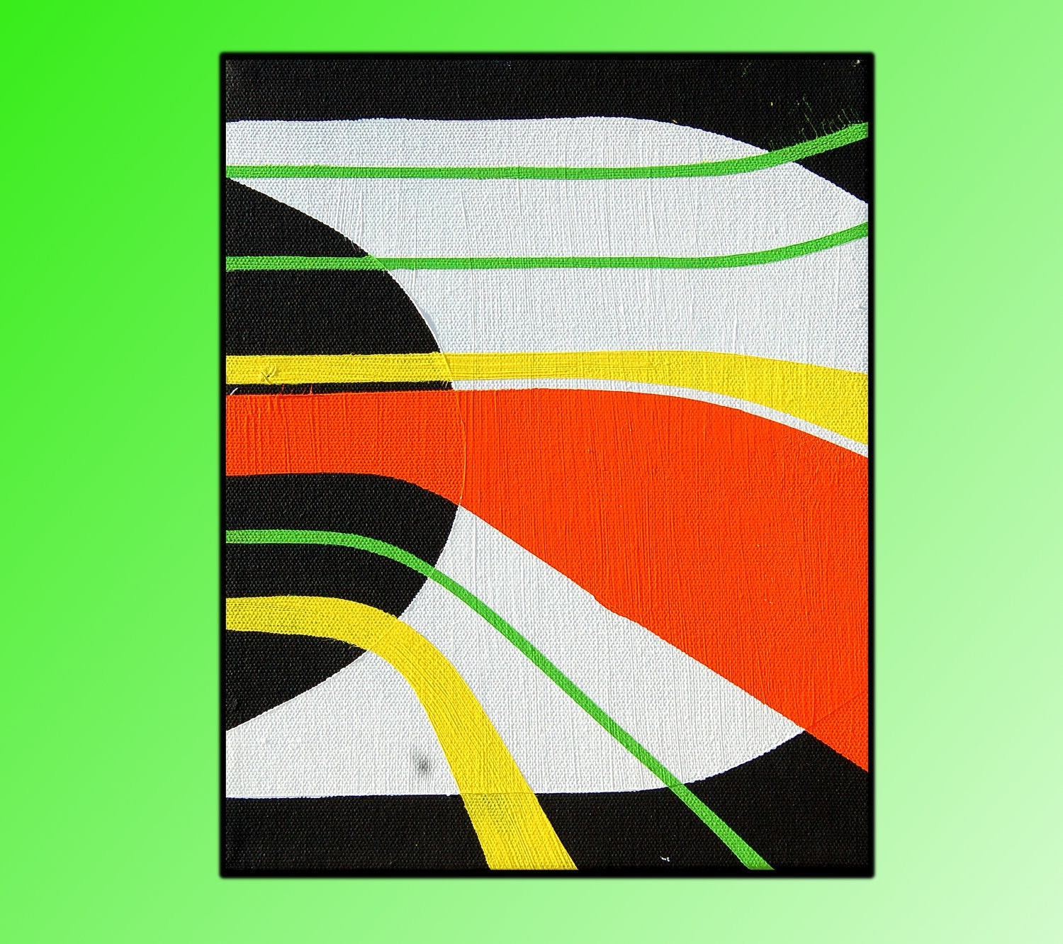 Minimalist Abstract Art - Urban, Modern, 8x10, Unique, Hand Painted, Red, Yellow, Green, White, Black