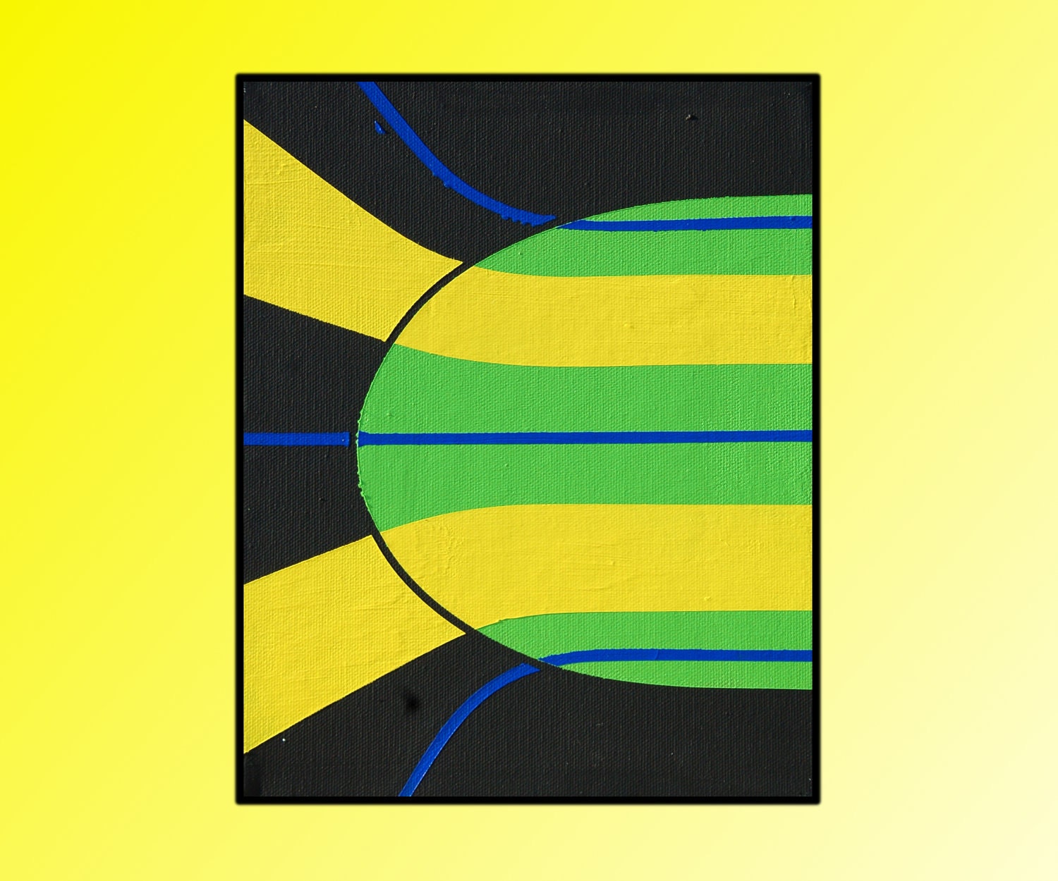 Abstract Minimalist Urban Painting - Original, Home Decor, 8x10, Green, Yellow, Blue, Black, Free Shipping