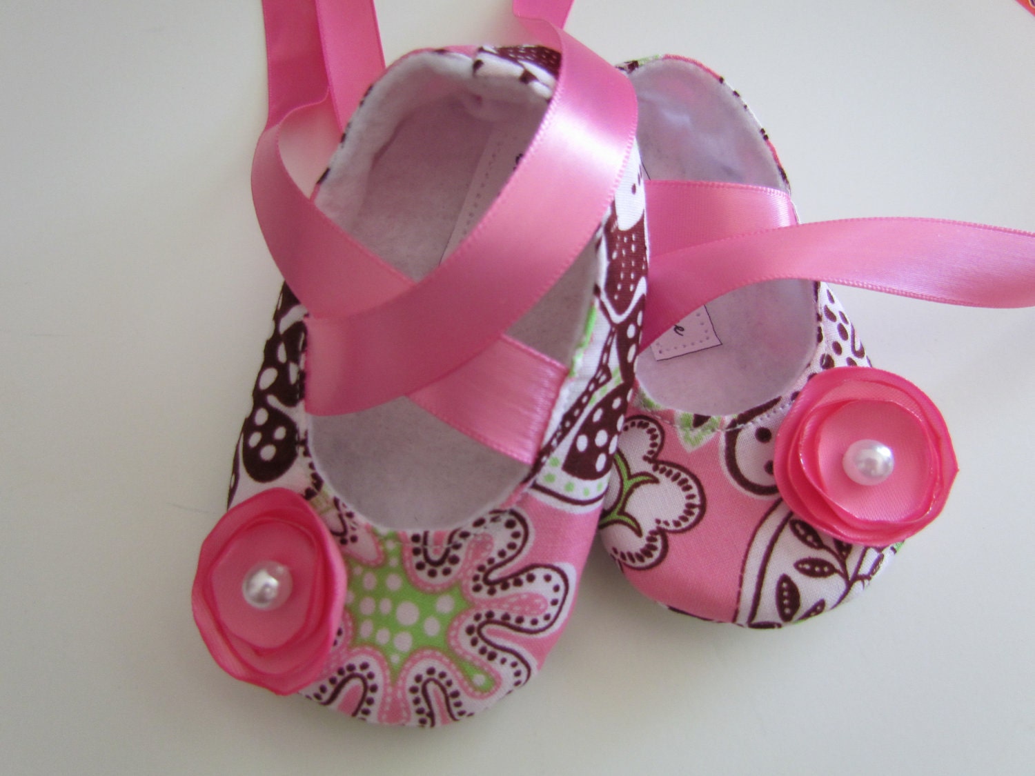 50% Off Pink Baby Shoes - Soft Ballerina Slippers with Brown & Lime Green Baby Booties