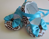 50% Off Blue & Brown Baby Shoes - Soft Ballerina Slippers Baby Booties