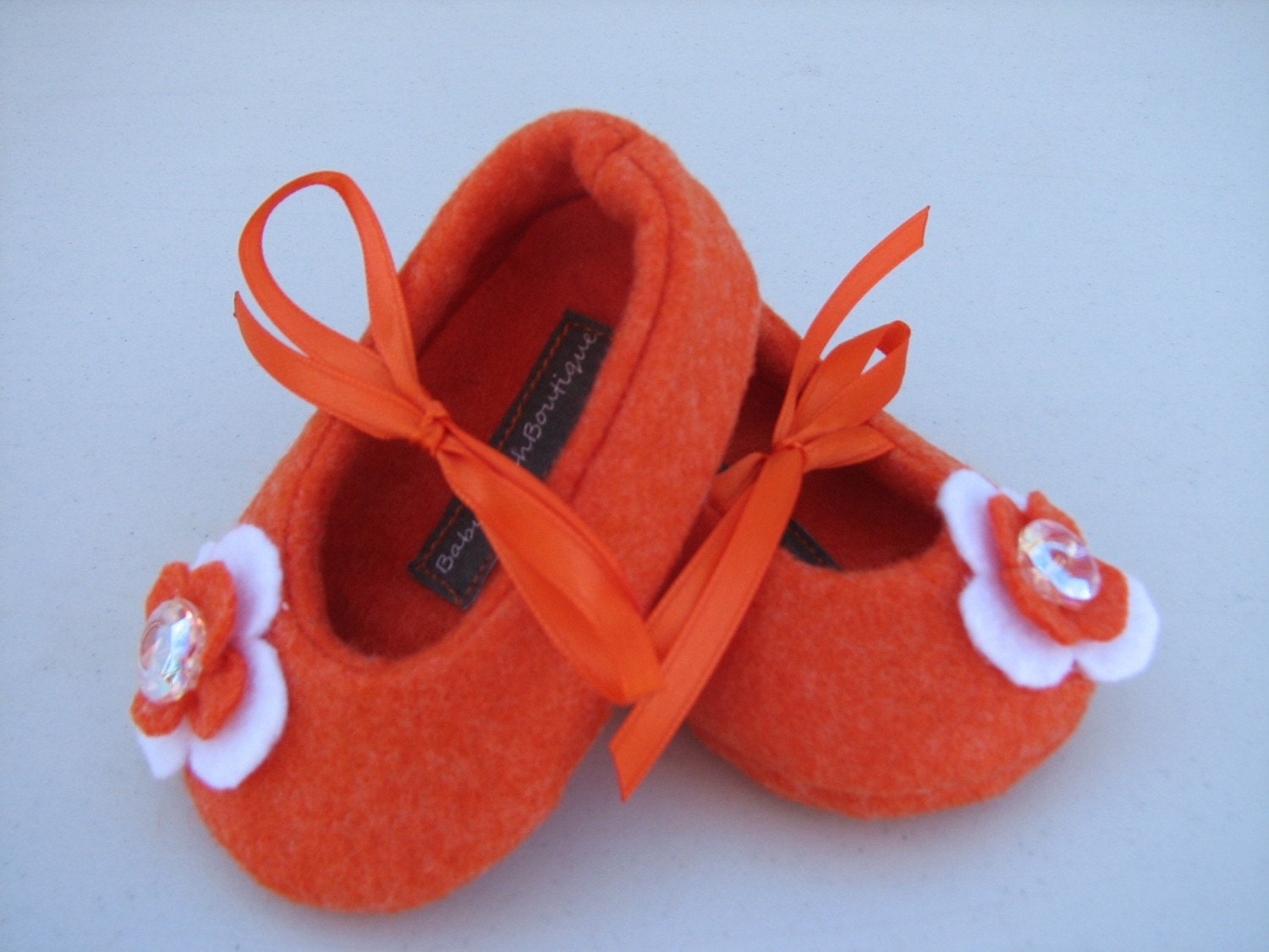Orange Felt Baby Shoes - Soft Ballerina Slippers Baby Booties