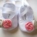 Satin White Baby Shoes with Rosettes Soft Ballerina Slippers Baby Booties
